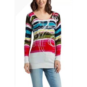 Desigual Y2K Striped Scoop Neck Long Sleeve Sweater Multicolored Abstract Medium